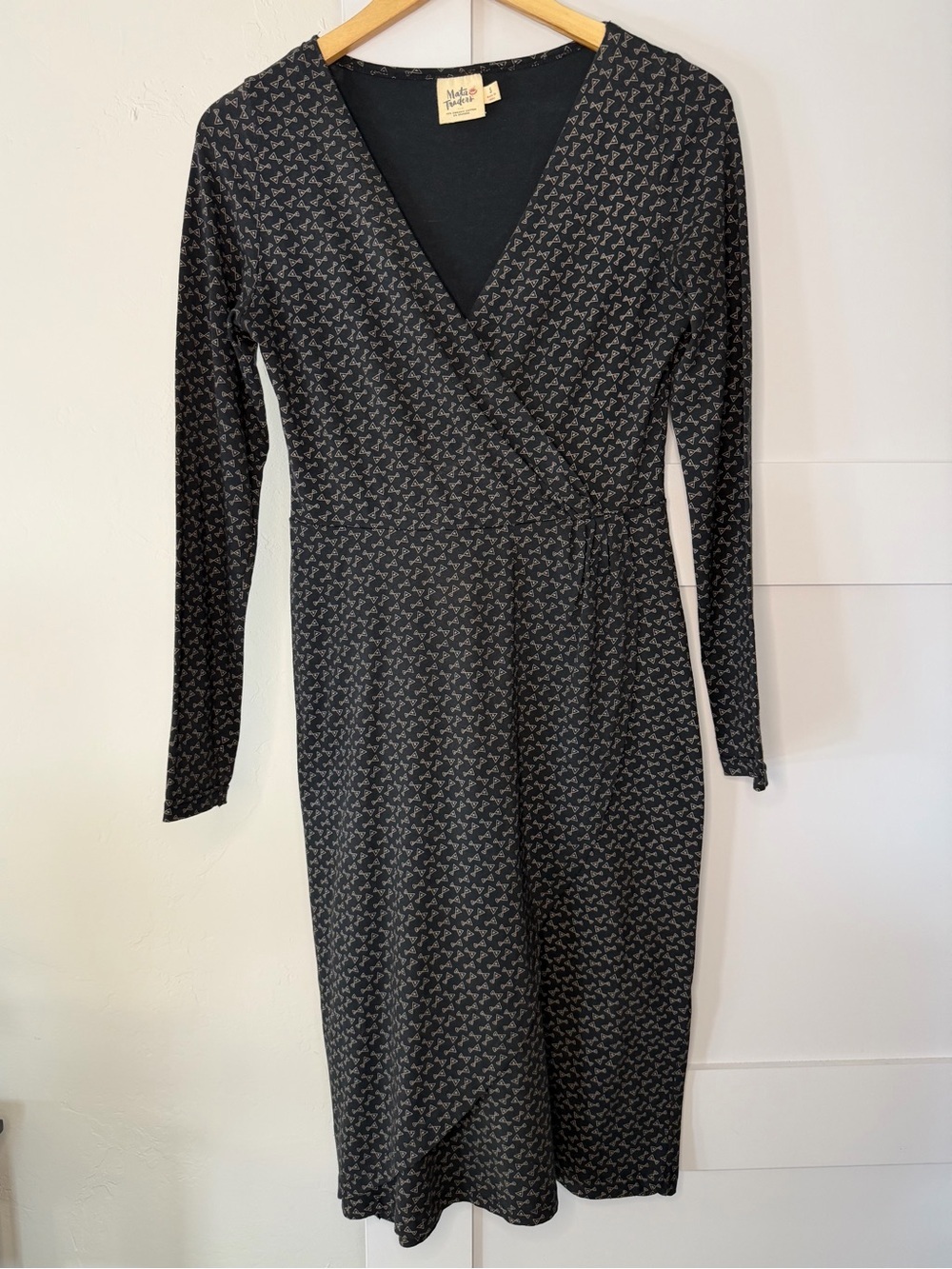 Mata Traders Charcoal Patterned Wrap-Style Midi Dress